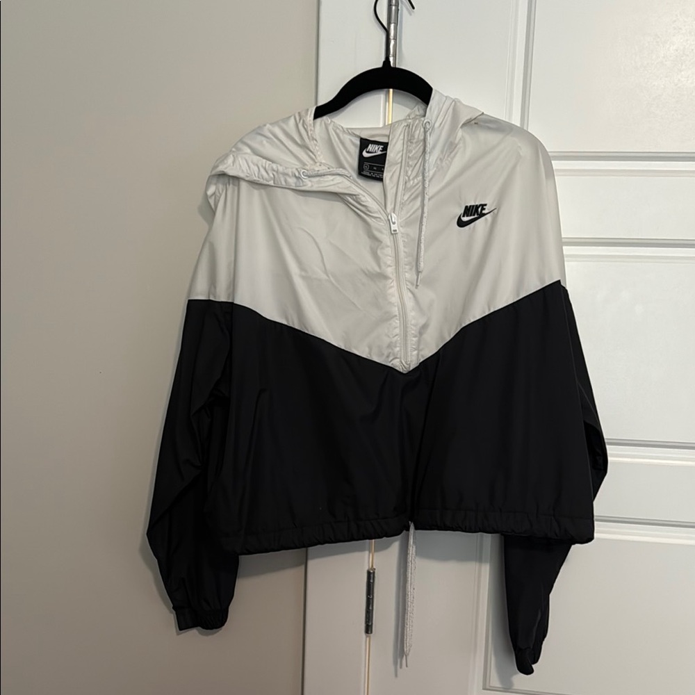Nike Women's Black and White Hooded Bomber Jacket